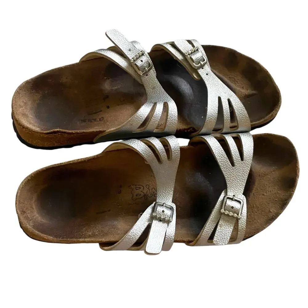 Birkenstock Birkis Size 41 US 10 Silver Moorea Granada Rhinestones 2 Strap
